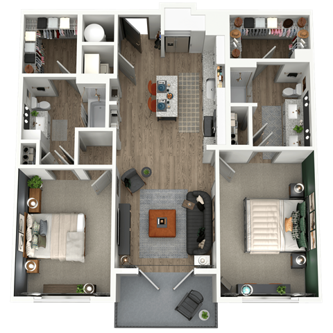 Floor plan for 2 beds, 2 baths, 1070 sqft
